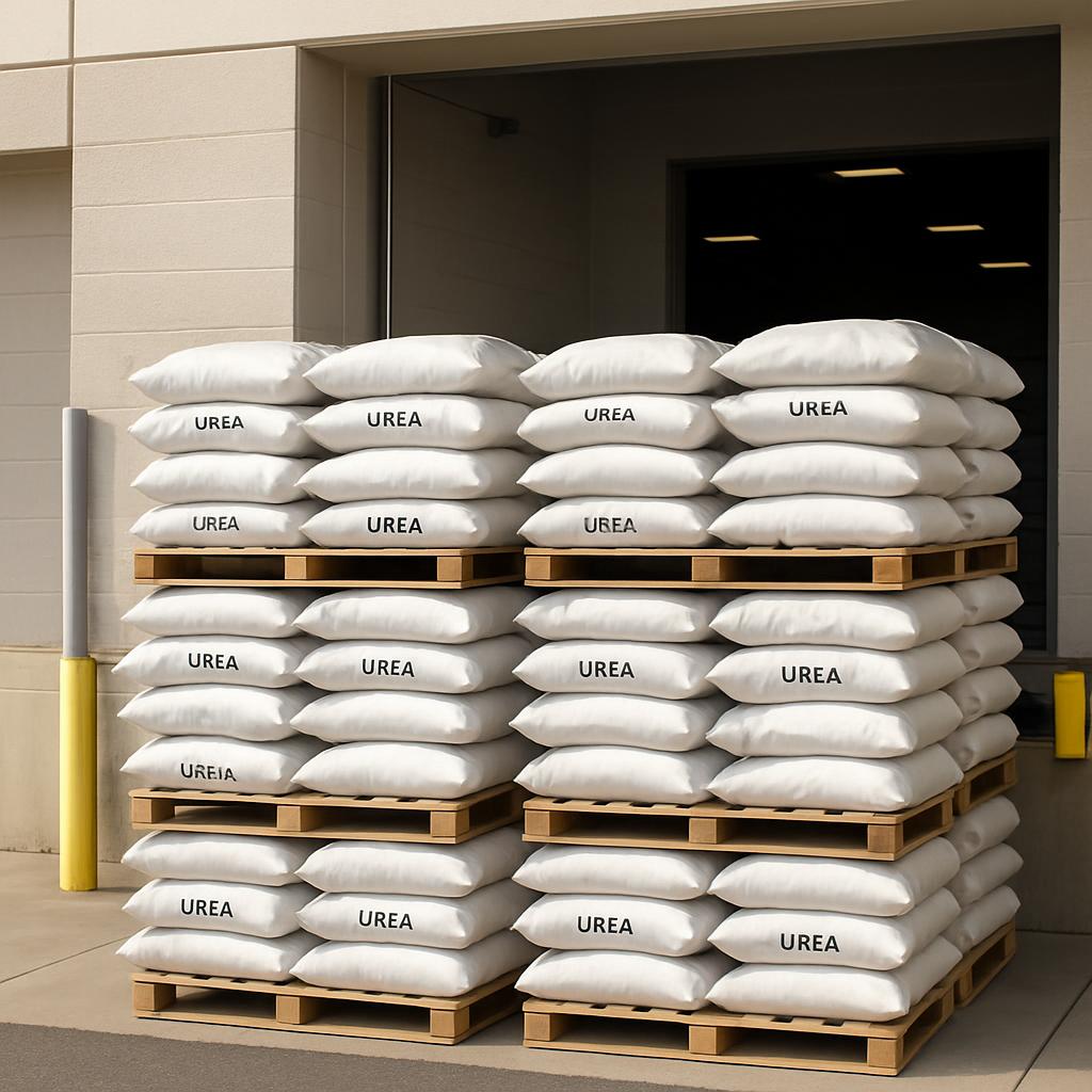 Pallets stacked with Urea bags
